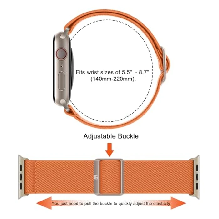 Suphart Compatible with Apple Watch Band 42mm 41mm 40mm 38mm for Men Women Stretchy Solo Loop Band Nylon Sport Band Designed for Apple Watch SE Series 10 9 8 7 6 5 4, Orange by Suphart - Image 4