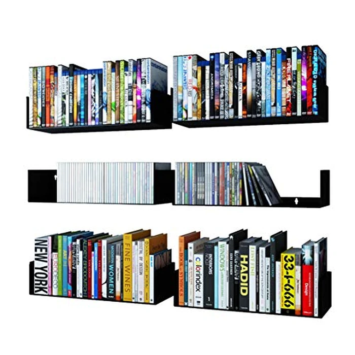 Wallniture Bali Black U Shape Floating Shelves for Wall, CD DVD Storage Shelves and Metal Bookshelf Set of 6 by Wallniture - Image 1