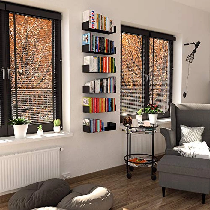 Wallniture Bali Black U Shape Floating Shelves for Wall, CD DVD Storage Shelves and Metal Bookshelf Set of 6 by Wallniture - Image 3