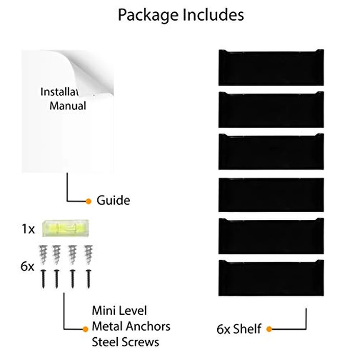 Wallniture Bali Black U Shape Floating Shelves for Wall, CD DVD Storage Shelves and Metal Bookshelf Set of 6 by Wallniture - Image 7