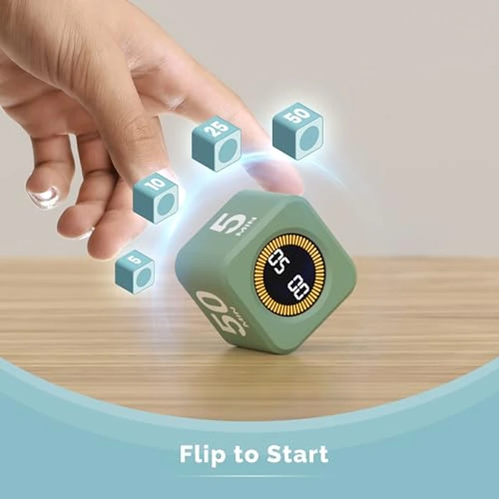KADAMS Rotating Visual Timer Productivity Pomodoro Cube, 5/10/25/50 Min Countdown Customizable Stopwatch Silent Mode - Ideal for Work, Study, Cook Workout Kitchen School Classroom, Office, Green by KADAMS - Image 2