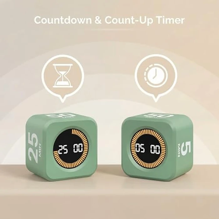 KADAMS Rotating Visual Timer Productivity Pomodoro Cube, 5/10/25/50 Min Countdown Customizable Stopwatch Silent Mode - Ideal for Work, Study, Cook Workout Kitchen School Classroom, Office, Green by KADAMS - Image 7
