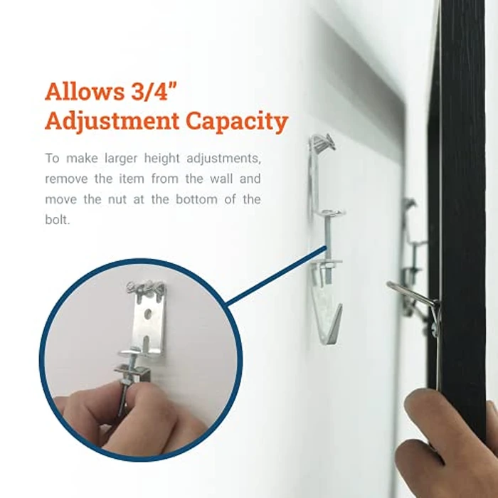 PHS Heavy Duty Picture Hanging J-Hooks - Adjustable Museum Picture Hangers for Mirrors, Art & Frames - 100 lbs Capacity Wall Mount Hardware with Leveling System - 25 Pairs by Picture Hang Solutions - Image 7