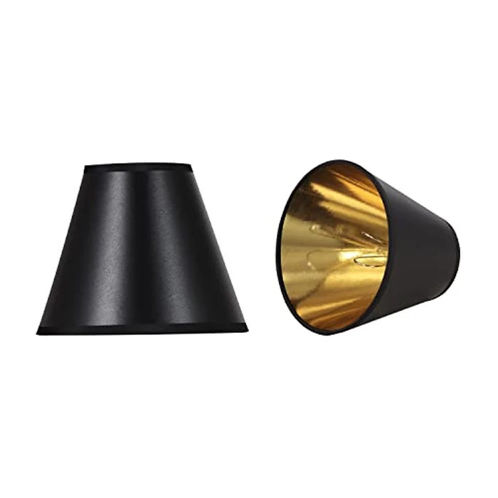 Aspen Creative 32210-2, Hardback Empire Transitional Clip-On Chandelier Shade, Black w/Gold Inside, Washi Paper, 3" Top x 6" Bottom x 5" Slant, Set of 2 by Aspen Creative - Used - Good condition - CA$12.70