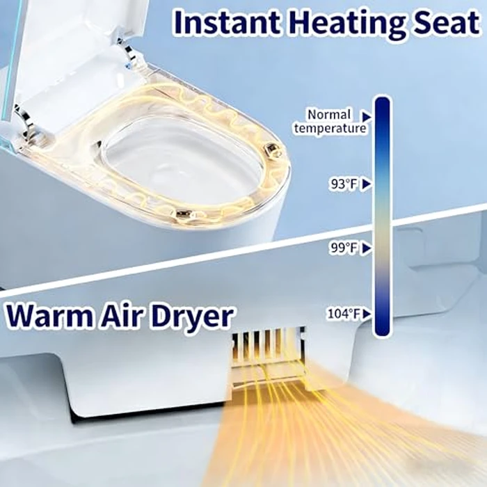 Smart Toilet with Bidet, UV-C Light, Auto Flush, Auto Open&Close, Blackout Flush, Heated Seat, Air Dryer, Modern Elongated Japanese One Piece Bidet for Bathrooms,1000 Gram MaP by Vipbear - Image 3