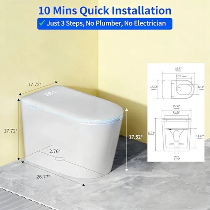 Smart Toilet with Bidet, UV-C Light, Auto Flush, Auto Open&Close, Blackout Flush, Heated Seat, Air Dryer, Modern Elongated Japanese One Piece Bidet for Bathrooms,1000 Gram MaP by Vipbear - Image 8