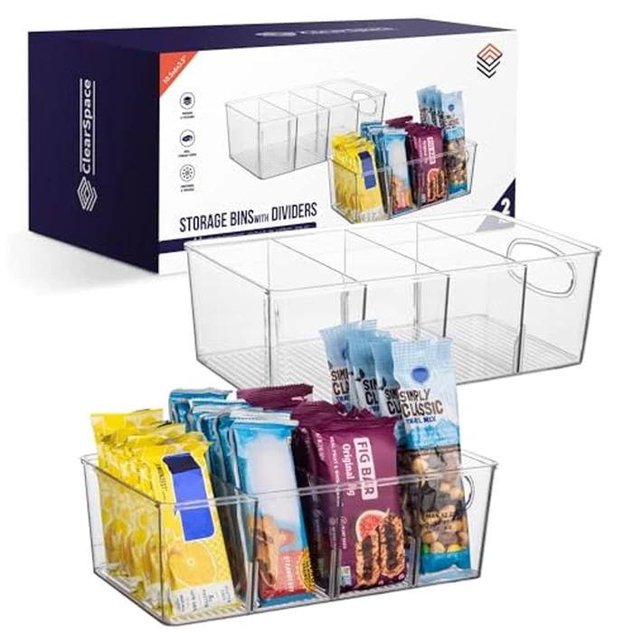 ClearSpace Plastic Pantry Organization and Storage Bins with Removable Dividers - Perfect Kitchen Organization or Kitchen Storage - Refrigerator Organizer Bins, Cabinet Organizers (2 Pack) by ClearSpace - Image 1