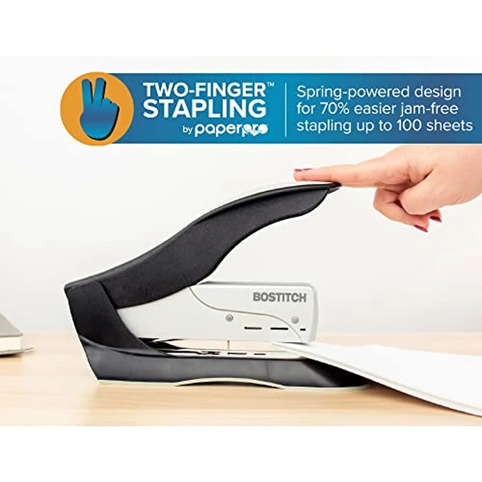 PaperPro inHANCE+100 Heavy Duty Stapler - Two Fingers, No Effort, Spring Powered Stapler - 100 Sheets, Gray (1300) by PaperPro - Image 4