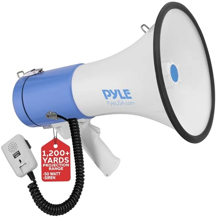 Pyle Megaphone - Portable PA Bullhorn - Built-in Siren, 50W Adjustable Volume Control in 1600 Yard Range, Ideal for Any Outdoor Sports, Cheerleading Fans & Coaches Or Safety Drills by Pyle - Image 1