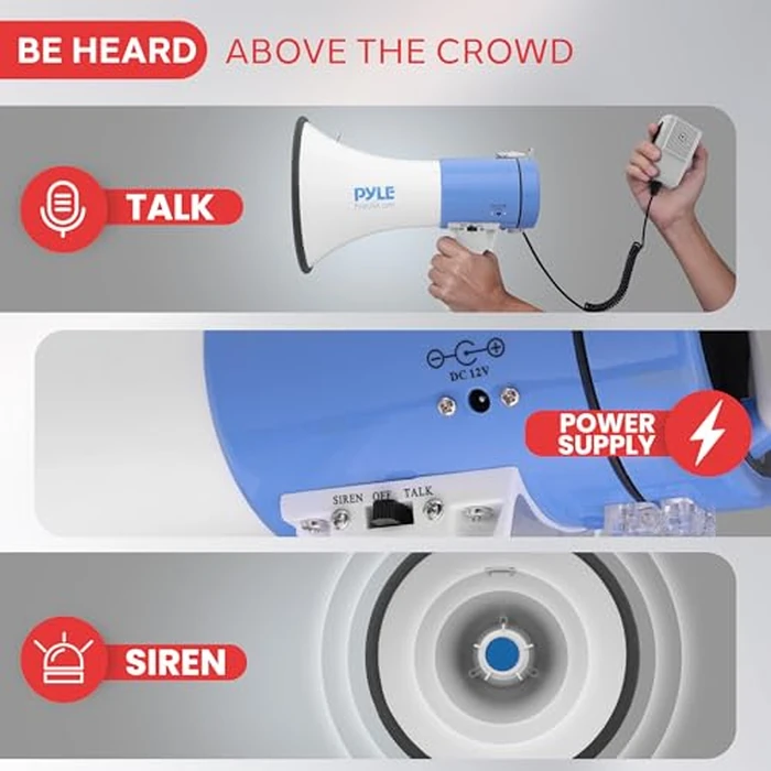 Pyle Megaphone - Portable PA Bullhorn - Built-in Siren, 50W Adjustable Volume Control in 1600 Yard Range, Ideal for Any Outdoor Sports, Cheerleading Fans & Coaches Or Safety Drills by Pyle - Image 3