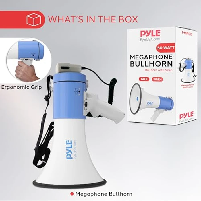 Pyle Megaphone - Portable PA Bullhorn - Built-in Siren, 50W Adjustable Volume Control in 1600 Yard Range, Ideal for Any Outdoor Sports, Cheerleading Fans & Coaches Or Safety Drills by Pyle - Image 7