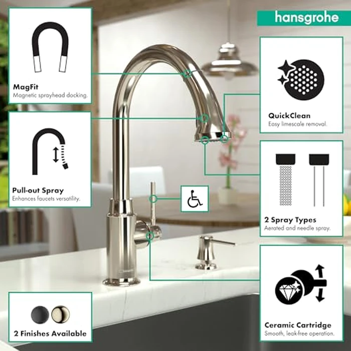 hansgrohe Talis C Brushed Nickel High Arc Kitchen Faucet, Kitchen Faucets with Pull Down Sprayer, Faucet for Kitchen Sink, Magnetic Docking Spray Head, Polished Nickel 04215830 by hansgrohe - Image 3