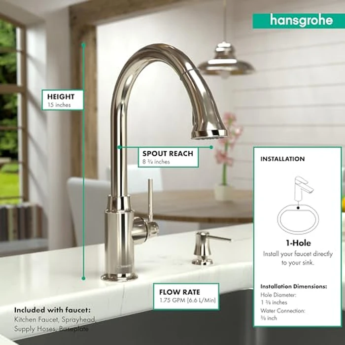 hansgrohe Talis C Brushed Nickel High Arc Kitchen Faucet, Kitchen Faucets with Pull Down Sprayer, Faucet for Kitchen Sink, Magnetic Docking Spray Head, Polished Nickel 04215830 by hansgrohe - Image 4
