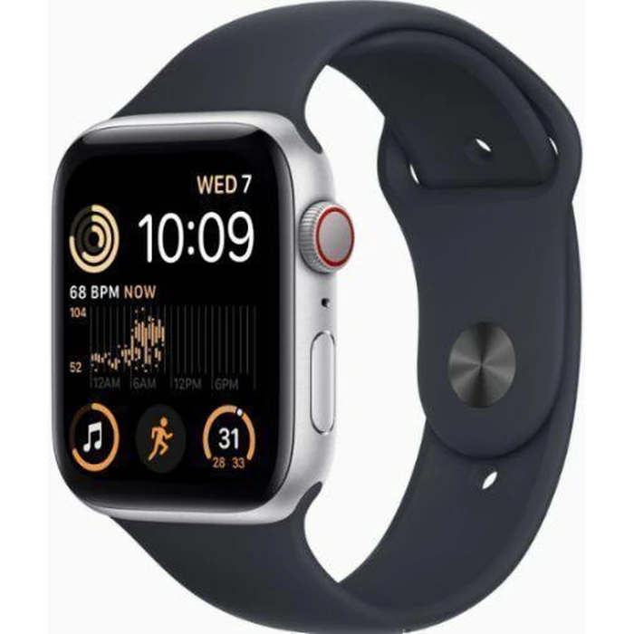 Apple Watch SE 2nd Gen (2022) (Cellular + GPS) - 32GB - 44mm - Silver Aluminum Case with Midnight Rubber Sport Band - Small/Medium Size by Apple - Image 2