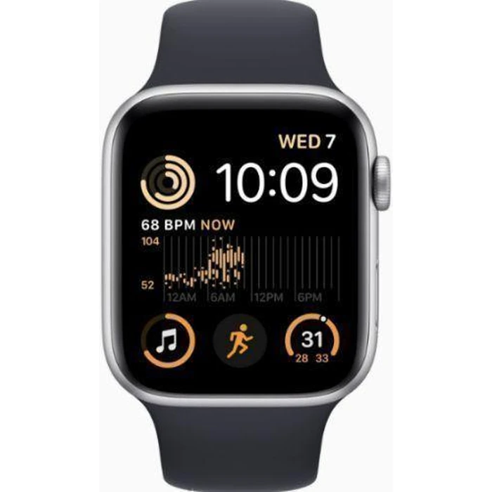 Apple Watch SE 2nd Gen (2022) (Cellular + GPS) - 32GB - 44mm - Silver Aluminum Case with Midnight Rubber Sport Band - Small/Medium Size by Apple - Image 1