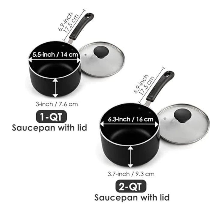 Cook N Home Nonstick Sauce Pan Set 1Qt and 2Qt, Multi-purpose Pots Set Saucepan Kitchenware with Glass Lid, Black, Aluminum by Cook N Home - Image 2