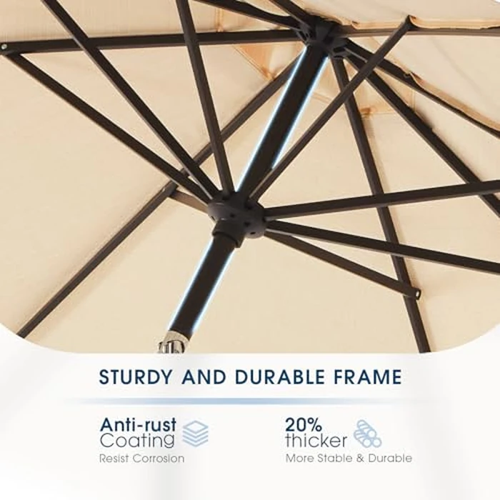 wikiwiki 10 FT Patio Umbrellas Outdoor Table Market Umbrella with Push Button Tilt/Crank, 8 Sturdy Ribs, Fade Resistant Waterproof POLYESTER DTY Canopy for Garden, Lawn, Deck, Backyard & Pool, Beige by wikiwiki - Image 4