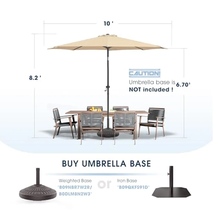 wikiwiki 10 FT Patio Umbrellas Outdoor Table Market Umbrella with Push Button Tilt/Crank, 8 Sturdy Ribs, Fade Resistant Waterproof POLYESTER DTY Canopy for Garden, Lawn, Deck, Backyard & Pool, Beige by wikiwiki - Image 6