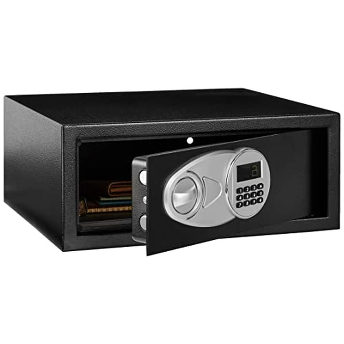 Amazon Basics Steel Security Safe with Programmable Electronic Keypad Lock - Secure Cash, Jewelry, ID Documents, 0.7 Cubic Feet, Black, 16.93''W x 14.57''D x 7.09''H by Amazon Basics - Used - Acceptable condition - CA$88.54