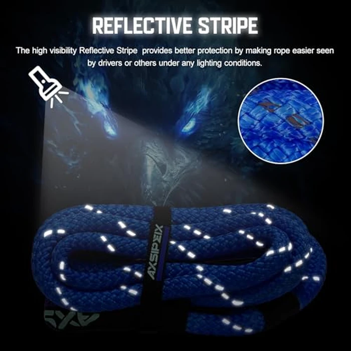 AXSIPEIX Kinetic Recovery Rope Kit (Reflective), 1.25in x 30ft 56,000Lbs, 35% High Elasticity, w/ 2 Soft Shackles, 18,666Lbs Work Load Limit for 4x4 Offroad Vehicle by AXSIPEIX - Image 3