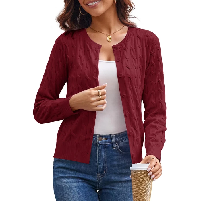GRACE KARIN Womens Cable Knit Cardigan Sweaters Burgundy Cardigan Button Up Sweaters for Women Spring Summer Clothes L by GRACE KARIN - Used - Like New condition - US$20.32