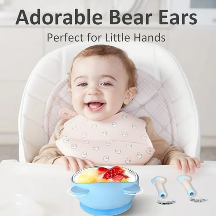 Bakpoco Stainless Steel Baby Bowls with Suction, 2-in-1 SUS304 Toddlers Bowl & Removable Silicone Suction Kids Bowl, Anti Scald Non Toxic Snack Container for Baby Food Feeding, 4 Colors Set by Bakpoco - Image 6