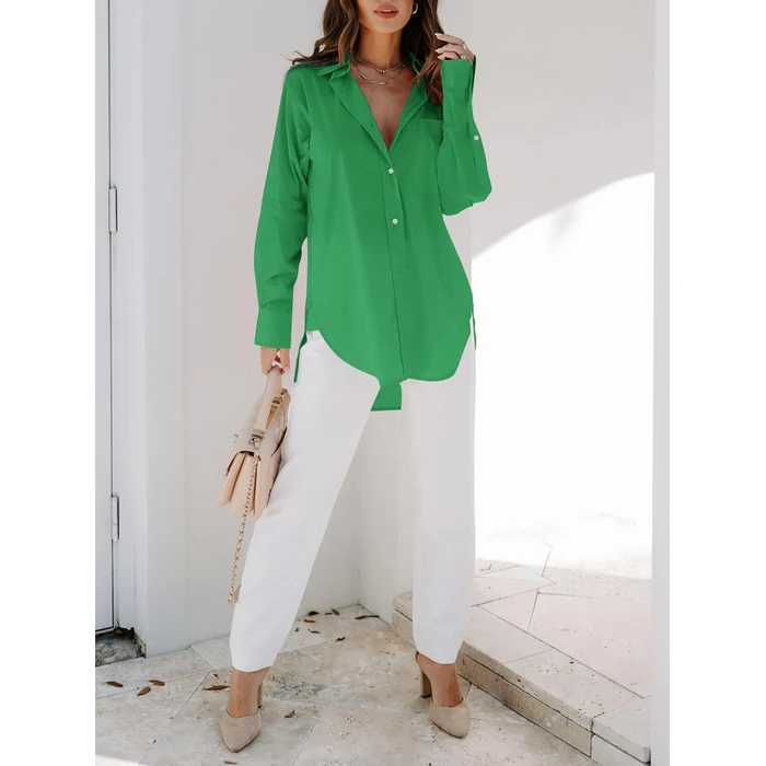 siliteelon Womens Button Down Shirts Dress Shirts Long Sleeve Blouses Wrinkle Free Solid Tunics Tops with Pockets - Spring Green S by siliteelon - Image 4