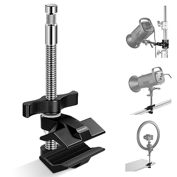 NEEWER 6" End Jaw Grip with 5/8" Stud, Steel Shaft End Grip with Adjustable Jaws, Rubber Pads for C Stand, Anti-Twist, Easy Lock Swivel Handle for Light Video LED Softbox, UA040 by NEEWER - Used - Like New condition