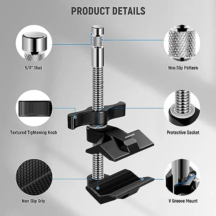 NEEWER 6" End Jaw Grip with 5/8" Stud, Steel Shaft End Grip with Adjustable Jaws, Rubber Pads for C Stand, Anti-Twist, Easy Lock Swivel Handle for Light Video LED Softbox, UA040 by NEEWER - Image 4