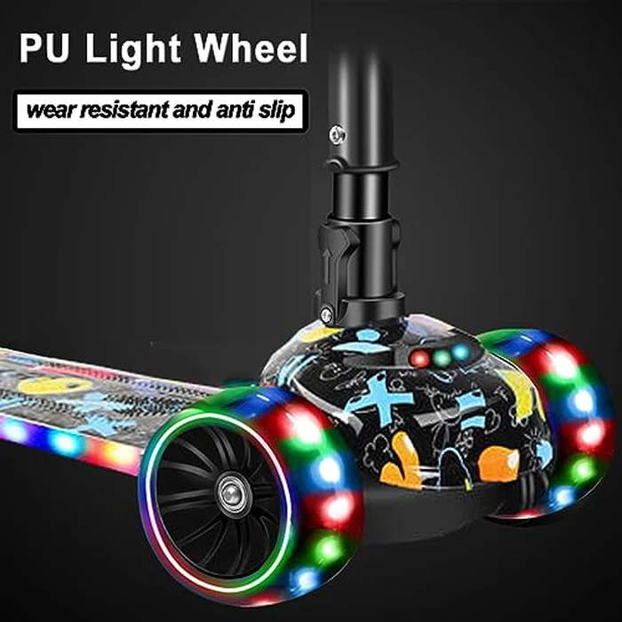 CLrkualn 2-in-1 Kick Scooter for Kids Ages 3-8, Adjustable Height Foldable Scooter Removable Seat, 3 LED Light Wheels, Outdoor Activities for Toddlers Boys Girls (Black) by CLrkualn - Image 3