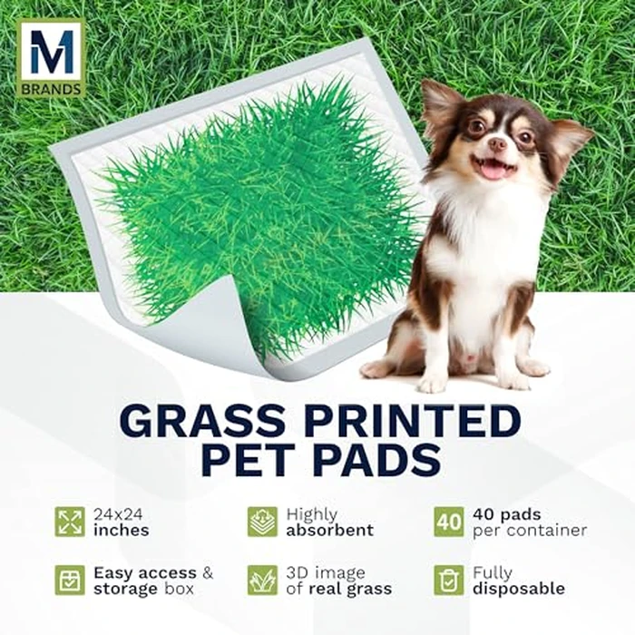 Big Dawg Pet Supplies Absorbent Puppy Pee Pads for Dogs & Cats - 24x24” Disposable Pet Pads - Handy Grab-n-Go Box - Potty Training & Housebreaking Supplies - Color, Grass - 40pc by M BRANDS - Image 2