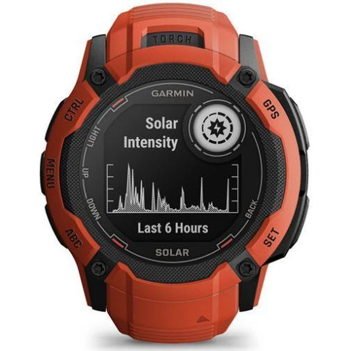 Garmin Instinct 2X Solar Smartwatch - 64MB - 50mm - Flame Red Fiber-reinforced polymer Case with Flame Red Silicone Silicone Band by Garmin - Refurbished - Premium condition - CA$334.99