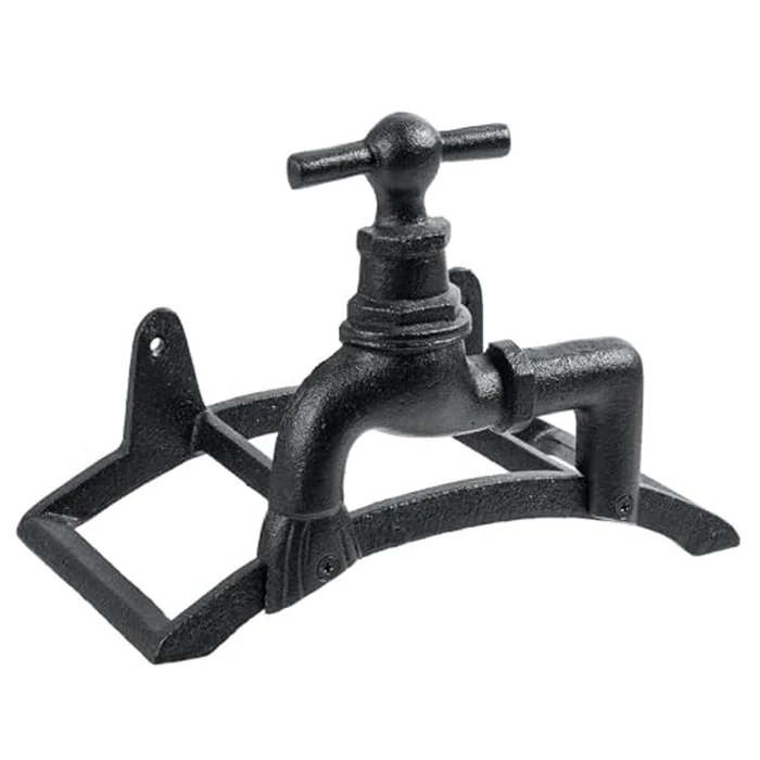 MyGift Brown Heavy Duty Cast Iron Outdoor Garden Hose Hanger Wall Mounted Water Hose Holder Reel with Vintage Scrollwork Design (Spigot Design) by MyGift - Image 1