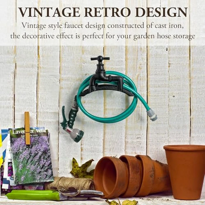 MyGift Brown Heavy Duty Cast Iron Outdoor Garden Hose Hanger Wall Mounted Water Hose Holder Reel with Vintage Scrollwork Design (Spigot Design) by MyGift - Image 2