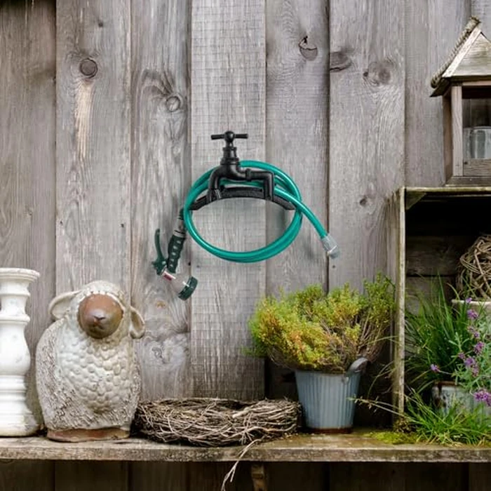 MyGift Brown Heavy Duty Cast Iron Outdoor Garden Hose Hanger Wall Mounted Water Hose Holder Reel with Vintage Scrollwork Design (Spigot Design) by MyGift - Image 4