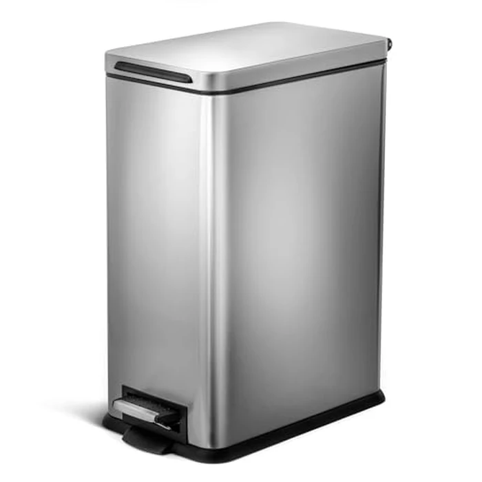 Home Zone Living 8 Gallon Slim Kitchen Trash Can with Soft Close Lid, Step Pedal, Bag Tuck Band, and Removable Liner, Stainless Steel, Silver by Home Zone Living - Used - Acceptable condition - US$46.84