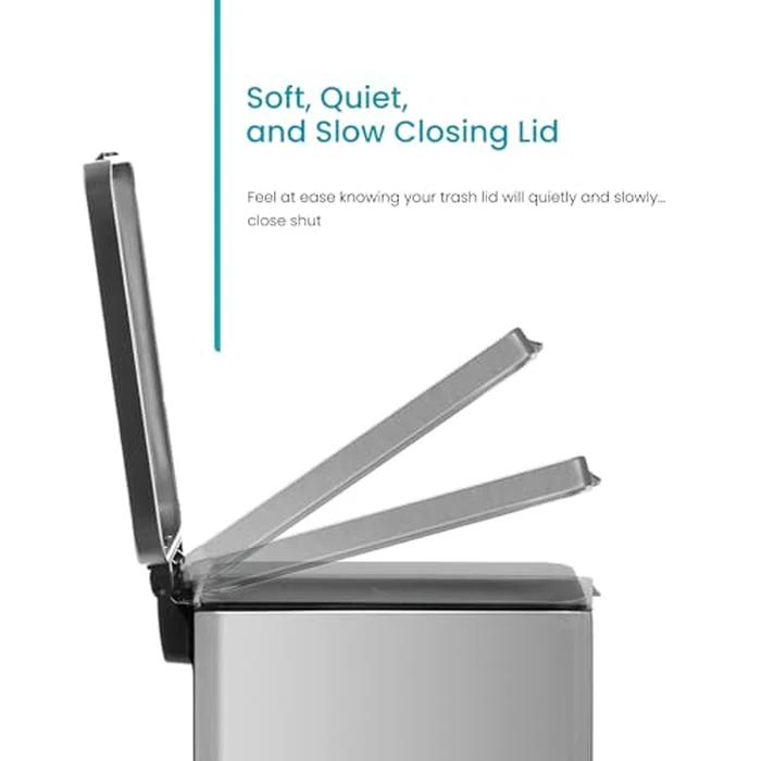 Home Zone Living 8 Gallon Slim Kitchen Trash Can with Soft Close Lid, Step Pedal, Bag Tuck Band, and Removable Liner, Stainless Steel, Silver by Home Zone Living - Image 5