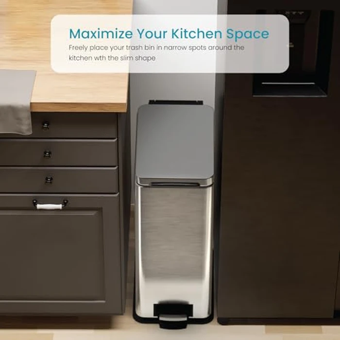 Home Zone Living 8 Gallon Slim Kitchen Trash Can with Soft Close Lid, Step Pedal, Bag Tuck Band, and Removable Liner, Stainless Steel, Silver by Home Zone Living - Image 6