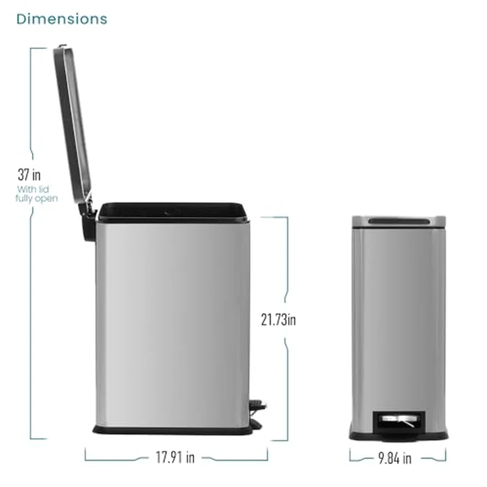 Home Zone Living 8 Gallon Slim Kitchen Trash Can with Soft Close Lid, Step Pedal, Bag Tuck Band, and Removable Liner, Stainless Steel, Silver by Home Zone Living - Image 8