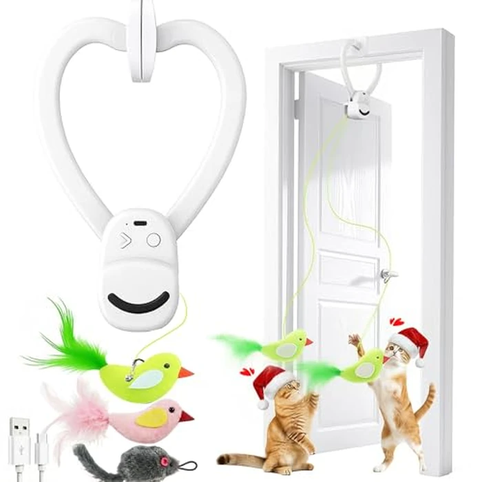 Interactive Cat Toys for Indoor Cats: Automatic Flying Bird Feather Wand Chase Exercise Enrichment Stimulation, USB Rechargeable Durable Safe Hanging Toy for Bored Kittens Adult Multi Cat Households by Aoioploa - Used - Very Good condition