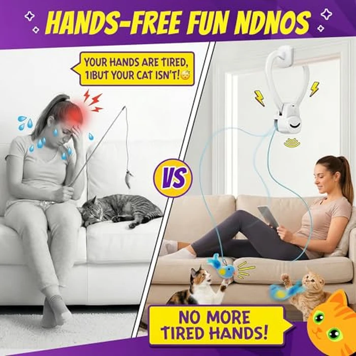 Interactive Cat Toys for Indoor Cats: Automatic Flying Bird Feather Wand Chase Exercise Enrichment Stimulation, USB Rechargeable Durable Safe Hanging Toy for Bored Kittens Adult Multi Cat Households by Aoioploa - Image 3