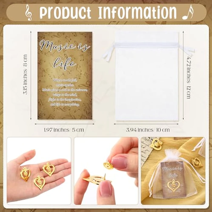 Yinkin 60 Sets Treble Clef Heart Music Note Lapel Pins Bulk Teacher Appreciation Gifts Musical Class Graduation Gift Choir Band Orchestra Music Lover Brooch with Cards and Organza Bags by Yinkin - Image 3