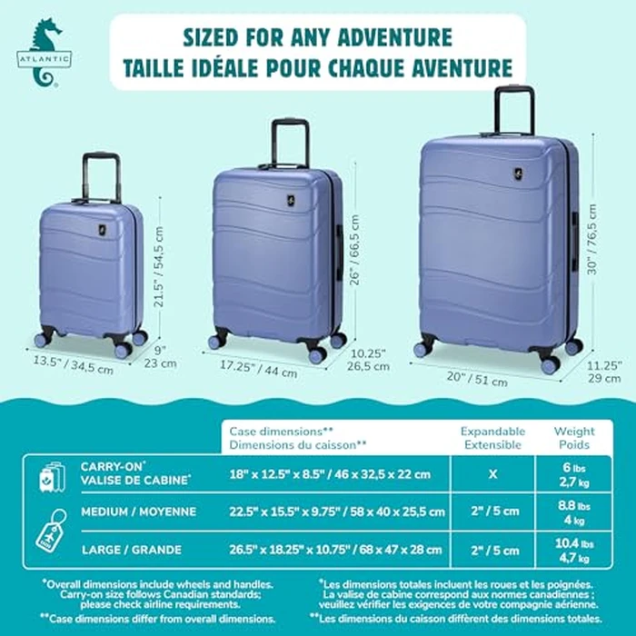 Atlantic Transmarine Hardside Carry-On Luggage - Superior Polycarbonate Construction with 8 Spinner Wheels and Retractable Handle, Integrated TSA Lock - Endless Sky by Atlantic - Image 2