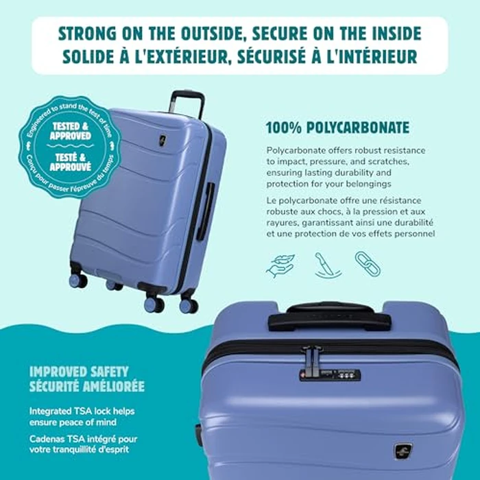 Atlantic Transmarine Hardside Carry-On Luggage - Superior Polycarbonate Construction with 8 Spinner Wheels and Retractable Handle, Integrated TSA Lock - Endless Sky by Atlantic - Image 3