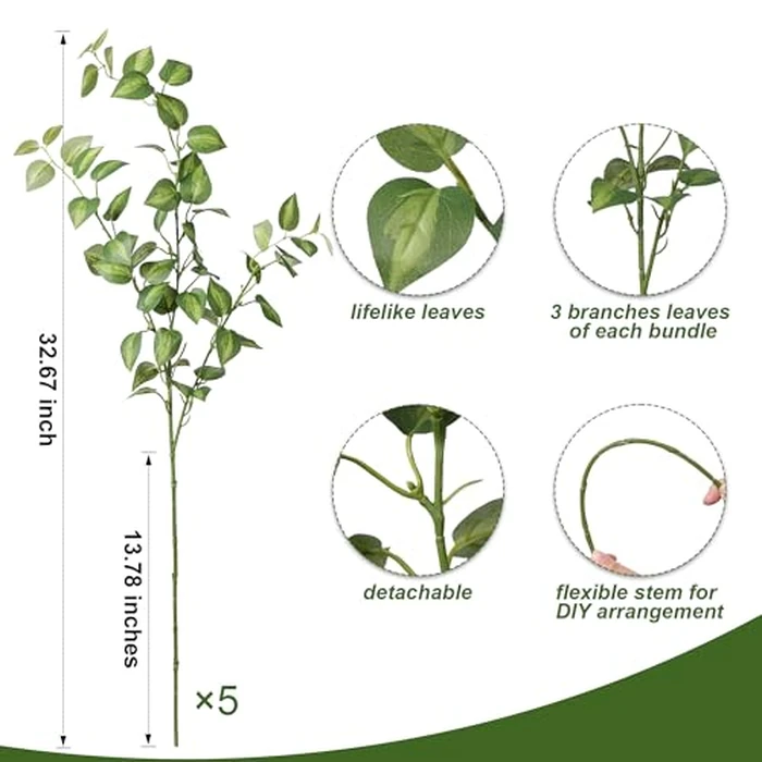 HyeFlora 5PCS Artificial Eucalyptus Leaves Stem Plants for Spring Decor, 32.7 inch Fake Leaves Greenery Branches Green Shrubs Silk Faux Foliage DIY Stems for Festival Home Kitchen Farmhouse(Green) by HyeFlora - Image 3