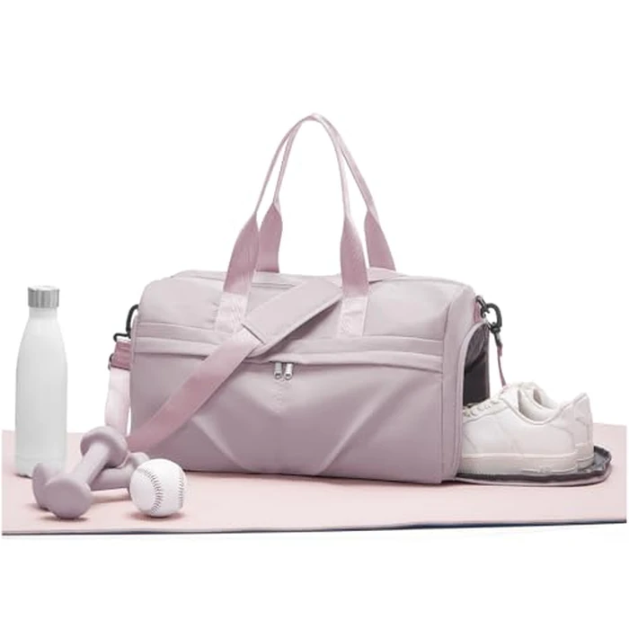 BJLFS Gym Bag Womens Mens with Shoes Compartment and Wet Pocket,Travel Duffel Bag for Women for Plane,Sport Gym Tote Bags with Toiletry Bag,Waterproof Weekend Overnight Bag Carry on Bag Lotus Pink by BJLFS - Used - Good condition