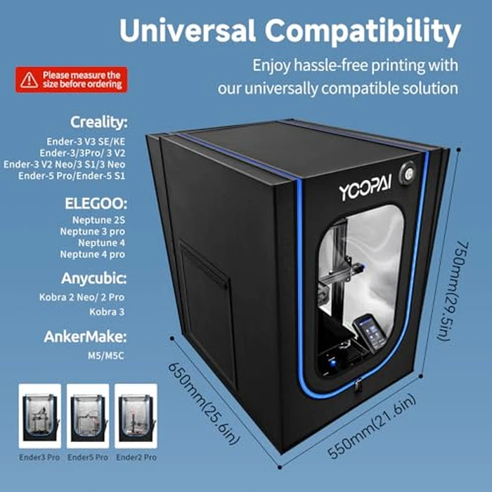 3D Printer Enclosure with Ventilation Kit, LED Light,Thermo-Hygrometer, Premium Fireproof Dustproof Tent Constant Temperature Protective Cover for Creality Ender 3 V3 SE/KE/Ender 3/3 Pro/3V2/3S1/Neo by YOOPAI - Image 5