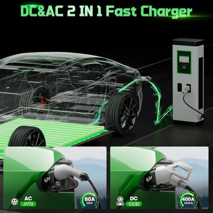 LJH 2-in-1 CCS1 & J1772 to Tesla Charger Adapter for Model Y/3/S/X/Cybertruck - 250KW DC Fast Charging & 80A AC, NACS Compatible, Level 3 & Level 1-2 Charging Stations by LJH - Image 5