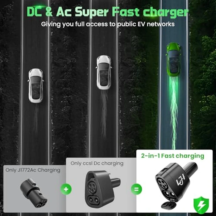 LJH 2-in-1 CCS1 & J1772 to Tesla Charger Adapter for Model Y/3/S/X/Cybertruck - 250KW DC Fast Charging & 80A AC, NACS Compatible, Level 3 & Level 1-2 Charging Stations by LJH - Image 7