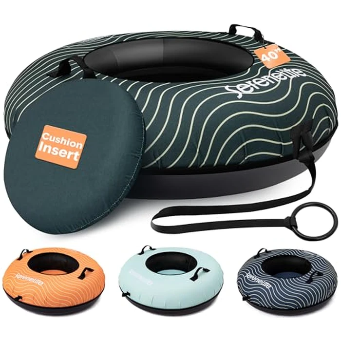 SereneLife Snow Tube for Sledding, 40" Inflatable Snow Tubes Heavy Duty w/Durable Anti Wear Material for Outdoor Fun, Puncture Resistant Hard Bottom, Includes Seat Cover & Tow Strap for Kids & Adults by SereneLife - Used - Acceptable condition - CA$57.81
